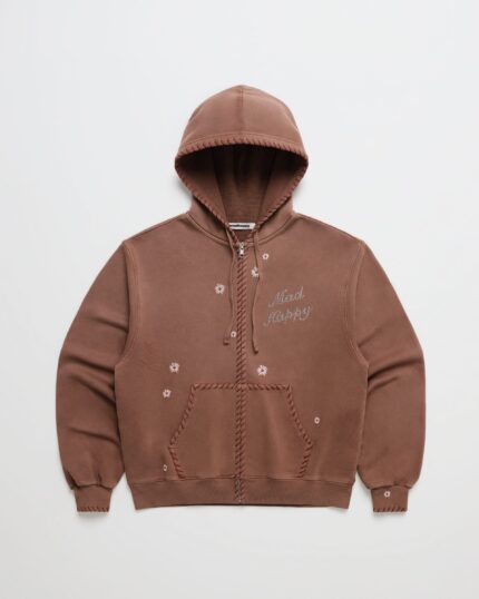Madhappy Crystal Flower Zip-Up Hoodie – Brown
