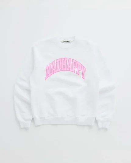 Madhappy Campus Fleece White Crewneck Pink Print